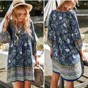 Floral Long Sleeve Dress - Blue/Green. Excellent Condition NWOT Size Large